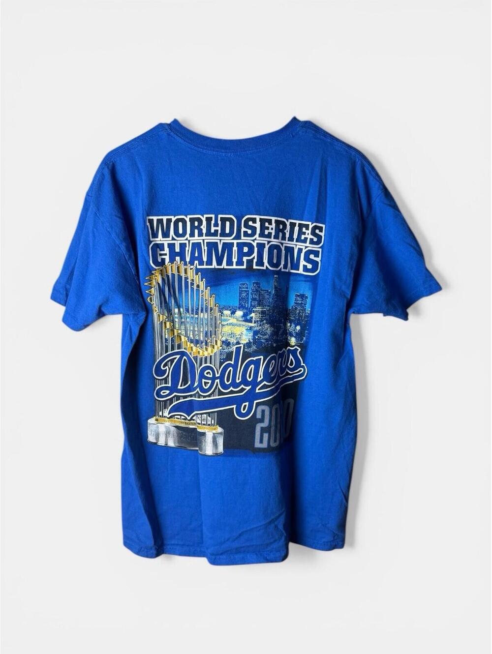 LA Dodgers 2020 World Series Champions Tee Mens Large Blue MLB Trophy Shirt